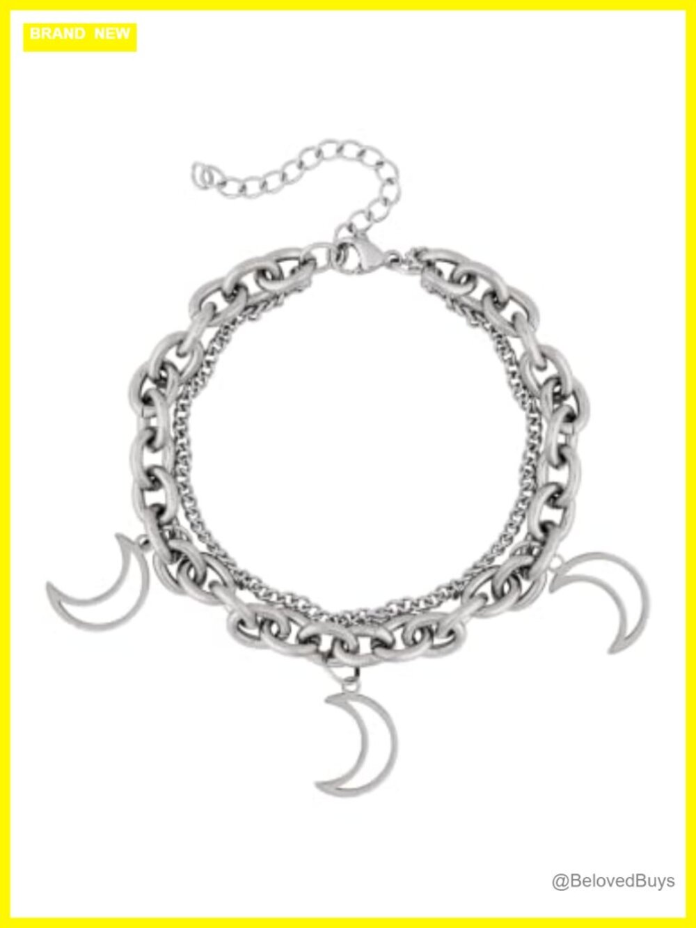 Chunky Link Bracelet Stainless Steel Silver-Tone Gothic Emo Punk Y2K Alt Moon